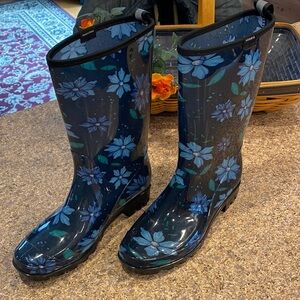 Hisea Floral Rain Boots Women’s Size 7 Blue Plastic USED